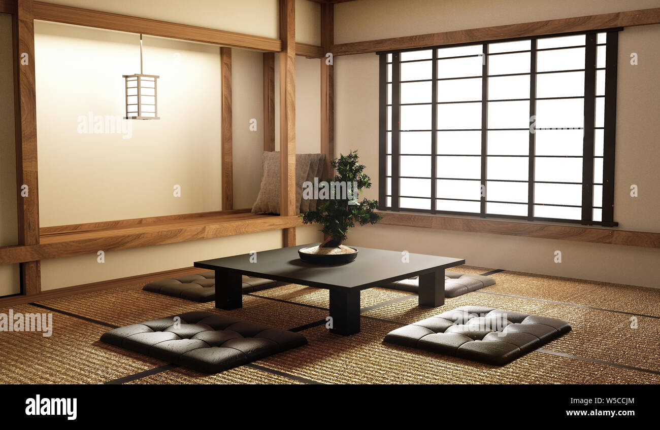 Mock up, Designed specifically in Japanese style, living room. 3D rendering Stock Photo