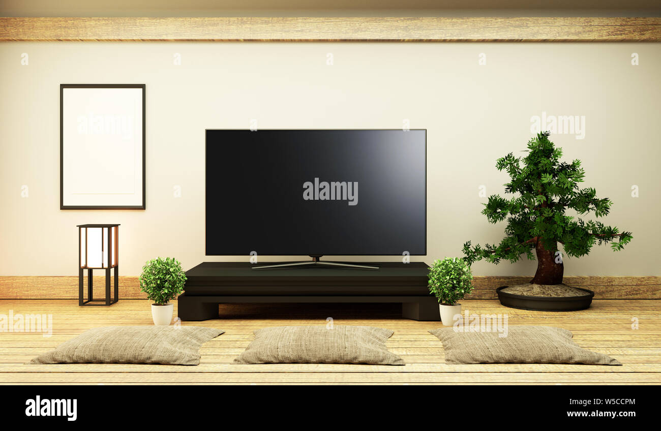 TV Japan Smart TV on low table in room Japanese style with lamp and