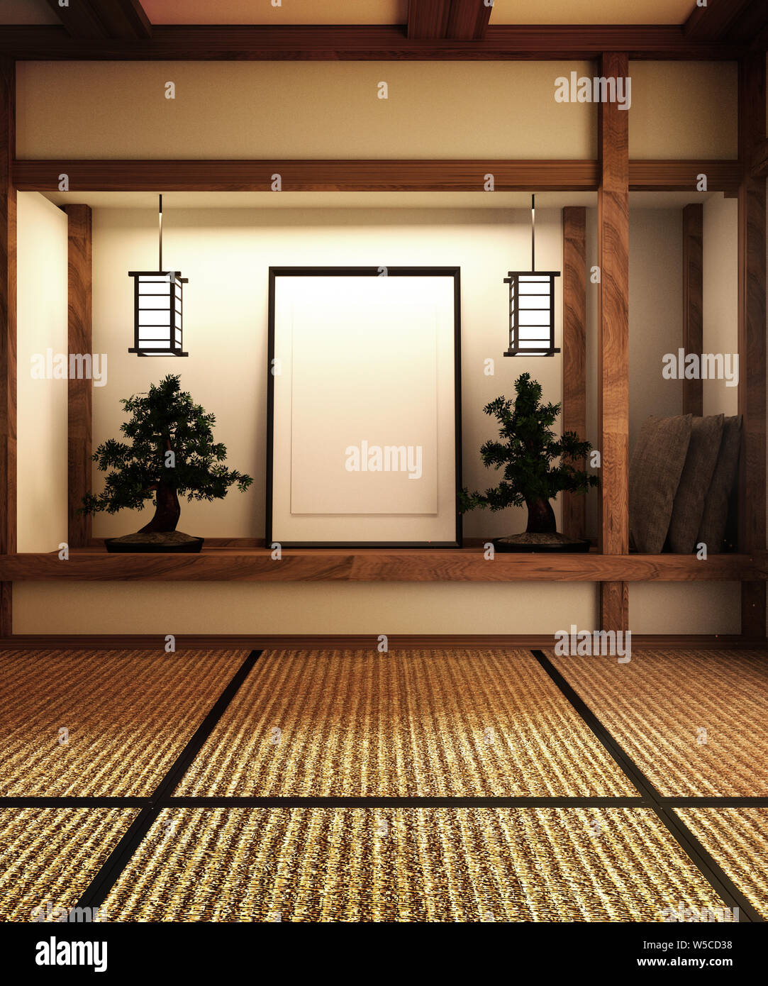 Mock up, Designed specifically in Japanese style, empty room. 3D rendering Stock Photo