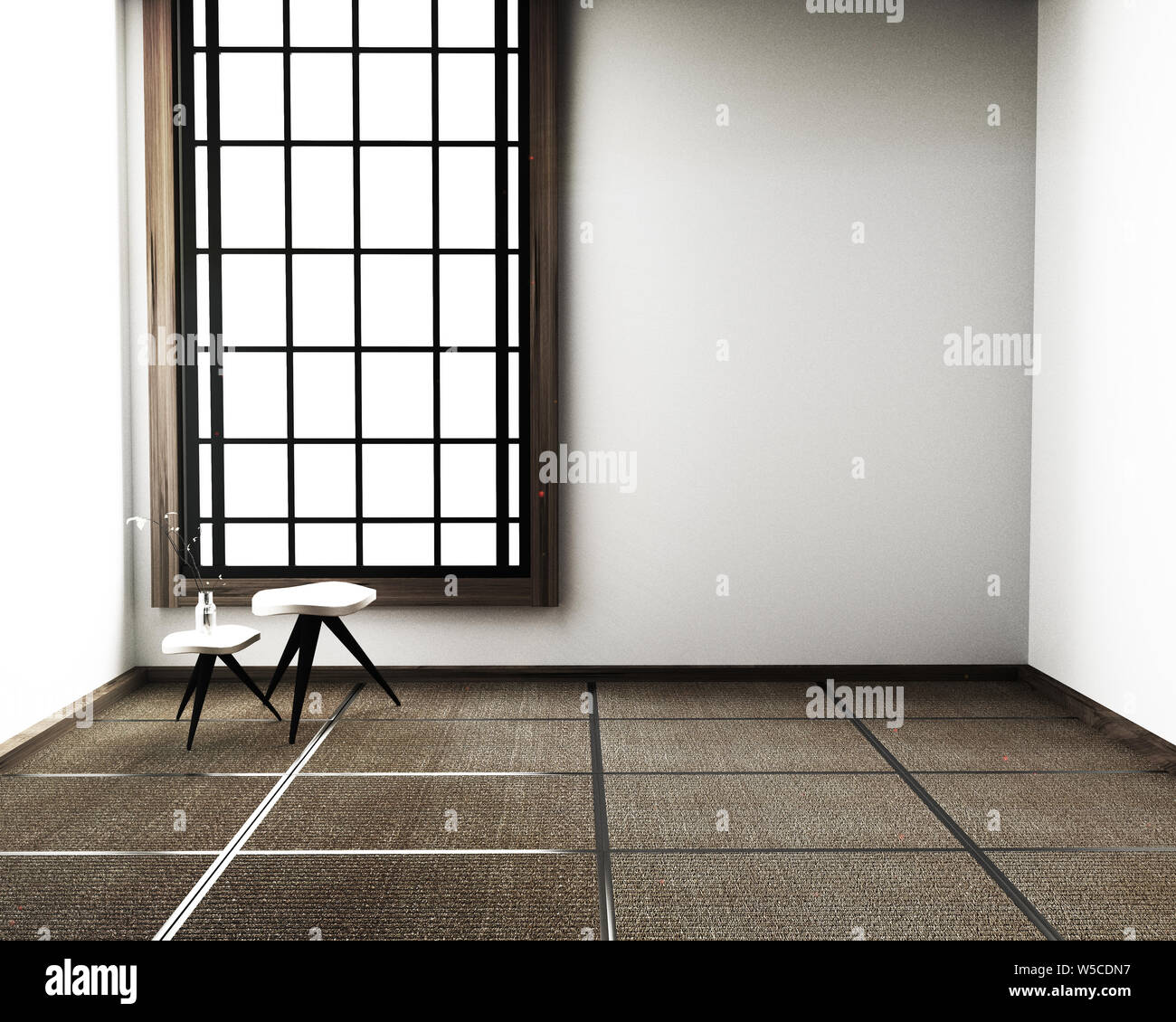 interior design,modern living room with chair, floor tatami mat and traditional japanese.3D rendering Stock Photo