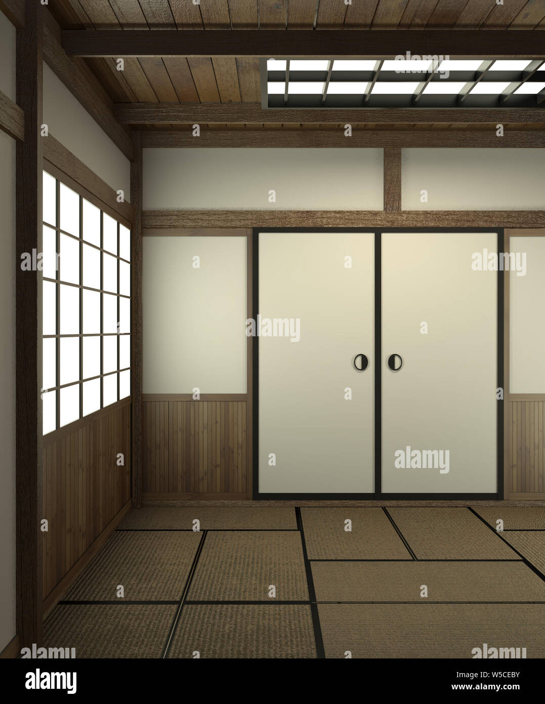Empty room japanese style with door japan style.3D rendering Stock Photo