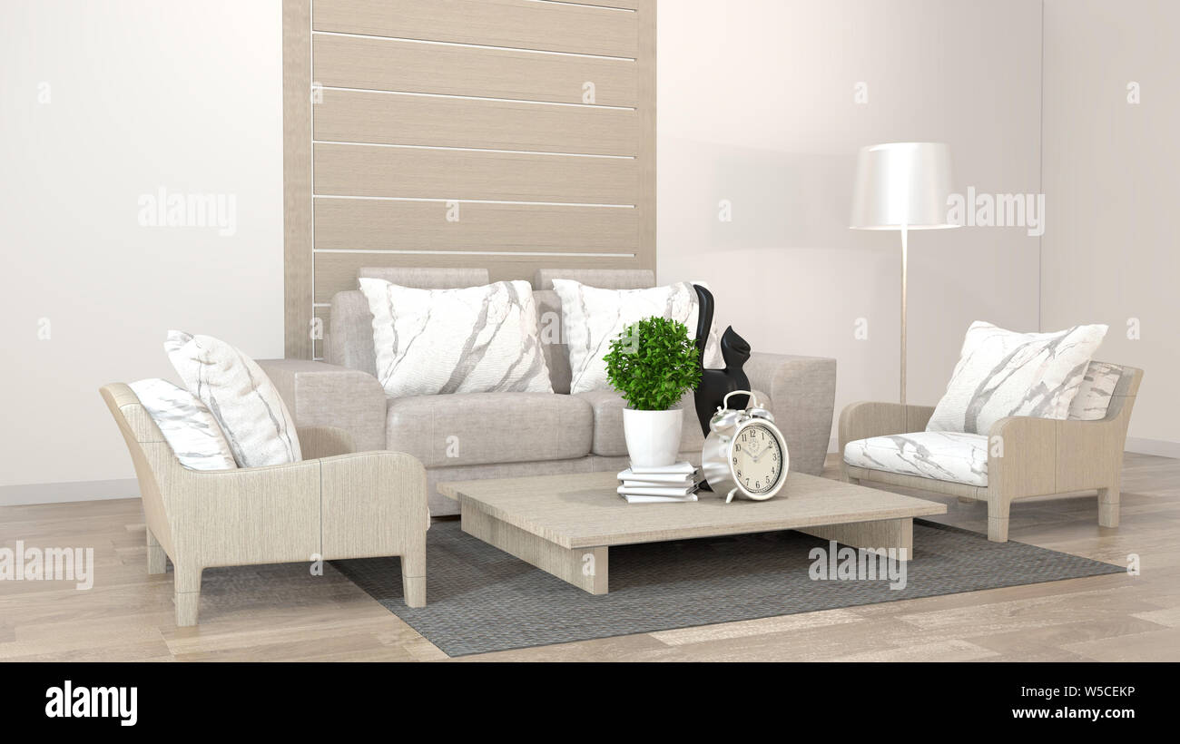 interior design zen living room with low table,pillow,frame,lamp on wood floor.3D rendering Stock Photo