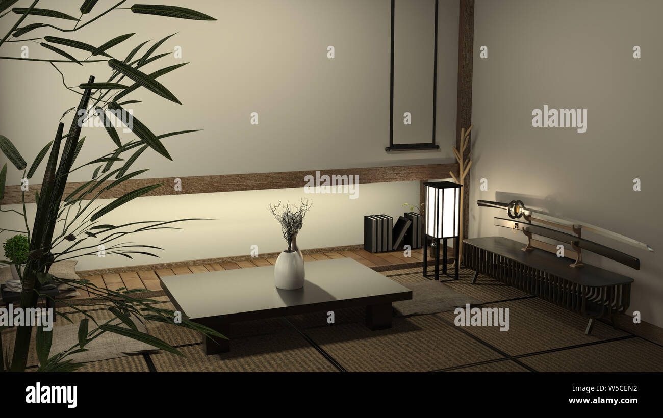 japan living room tatami mat and traditional japanese decoration