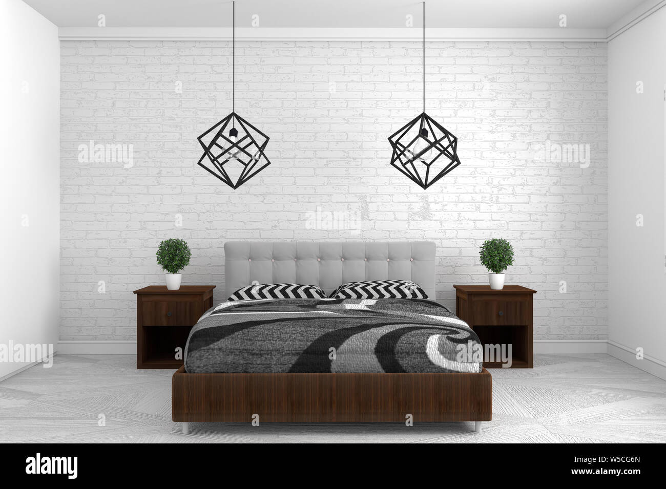 Beautiful,Bedroom in modern interior design on white floor and white wall  background, empty room. 3D rendering Stock Photo - Alamy
