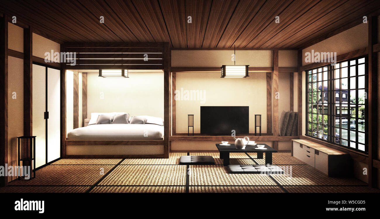 Mock up - Multi room interior Japanese style. 3D rendering Stock Photo