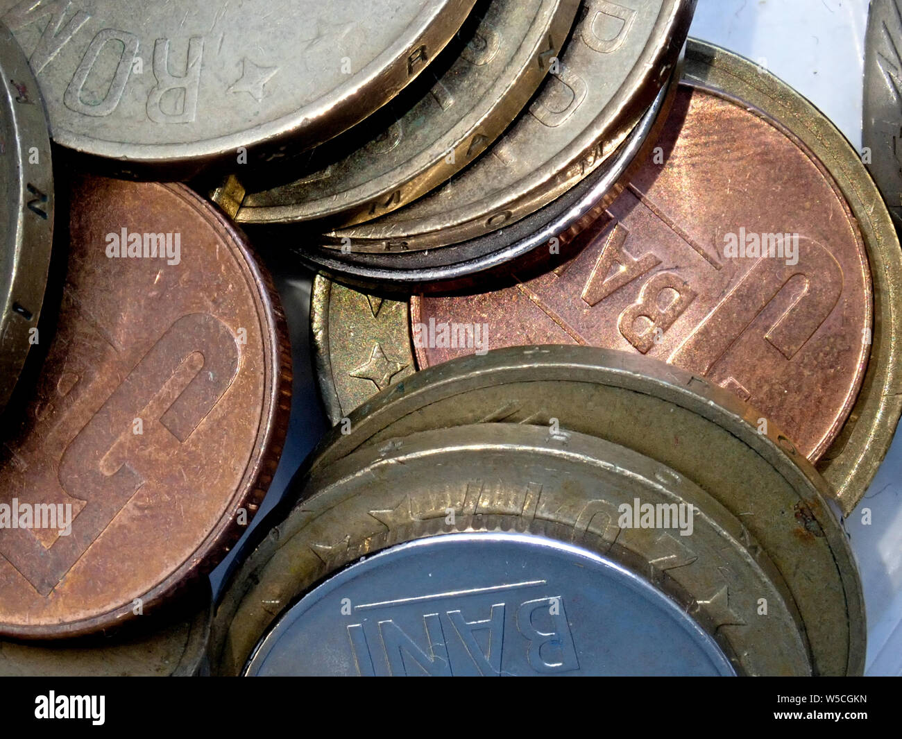 Macro of romanian coins / money Stock Photo