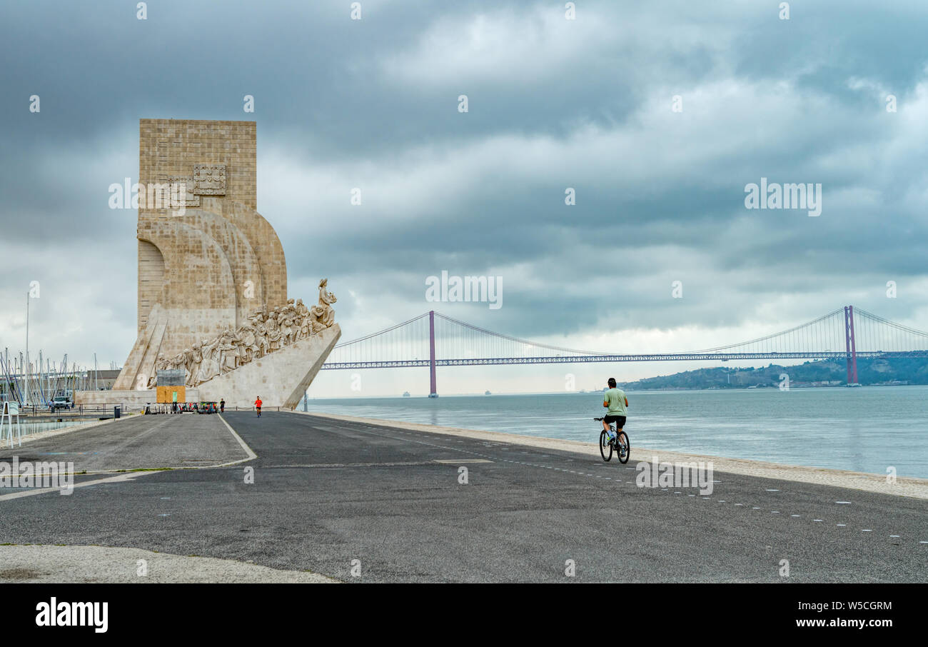 Monument to the Discoveries (Padrao dos Descobrimentos) located in the Belem district on the northern bank of the Tagus River (where ships departed to Stock Photo