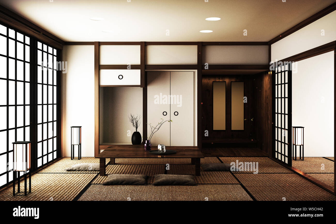 japan interior design,modern living room. 3d illustration, 3d rendering  Stock Photo - Alamy