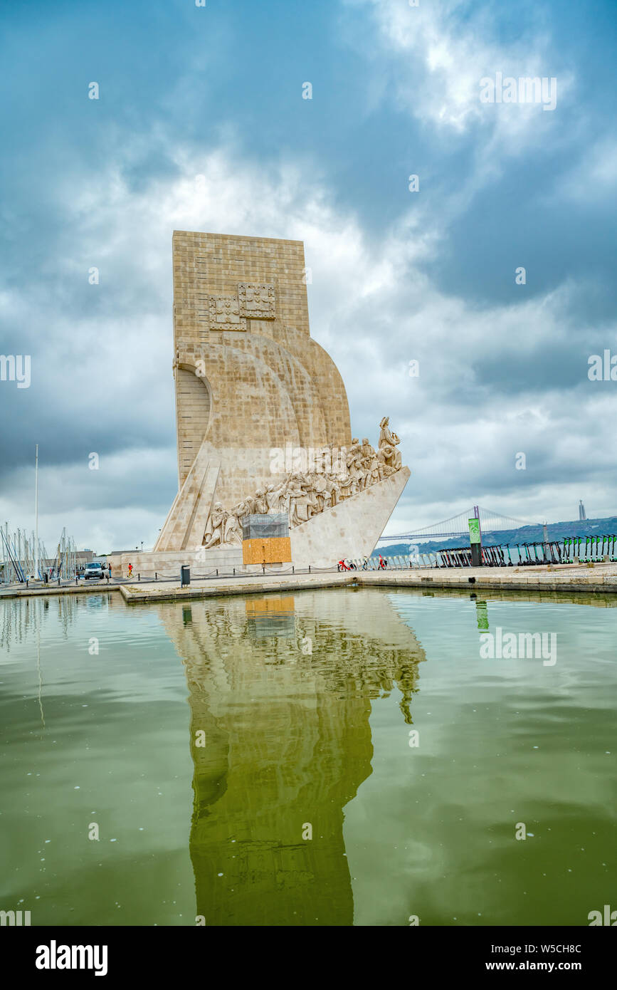 Monument to the Discoveries (Padrao dos Descobrimentos), 1960, by Leopoldo Neves de Almeida (1898-1975), on the bank of the Tagus river, Belem, Lisbon Stock Photo