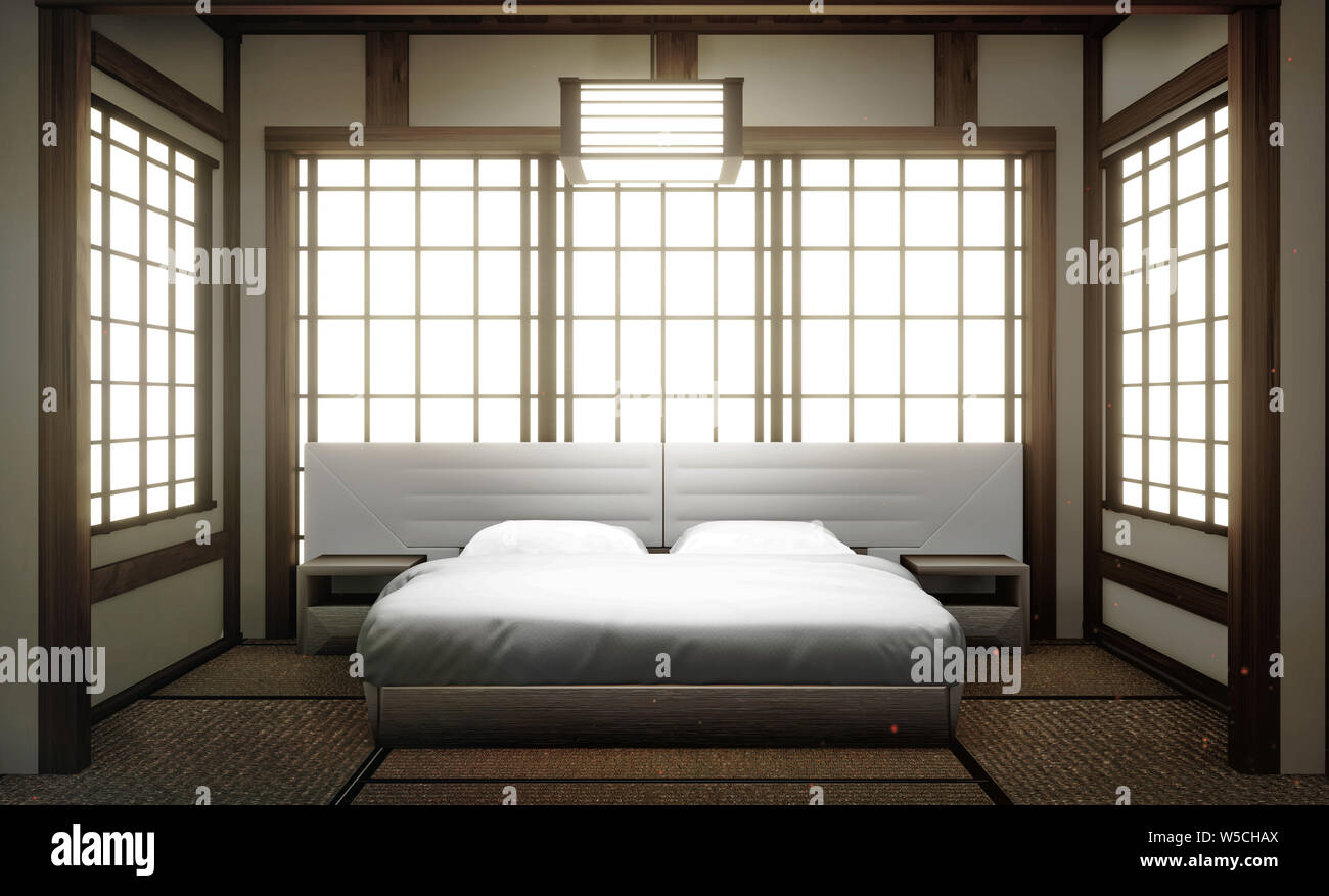 Interior Luxury Modern Japanese Style Bedroom Mock Up