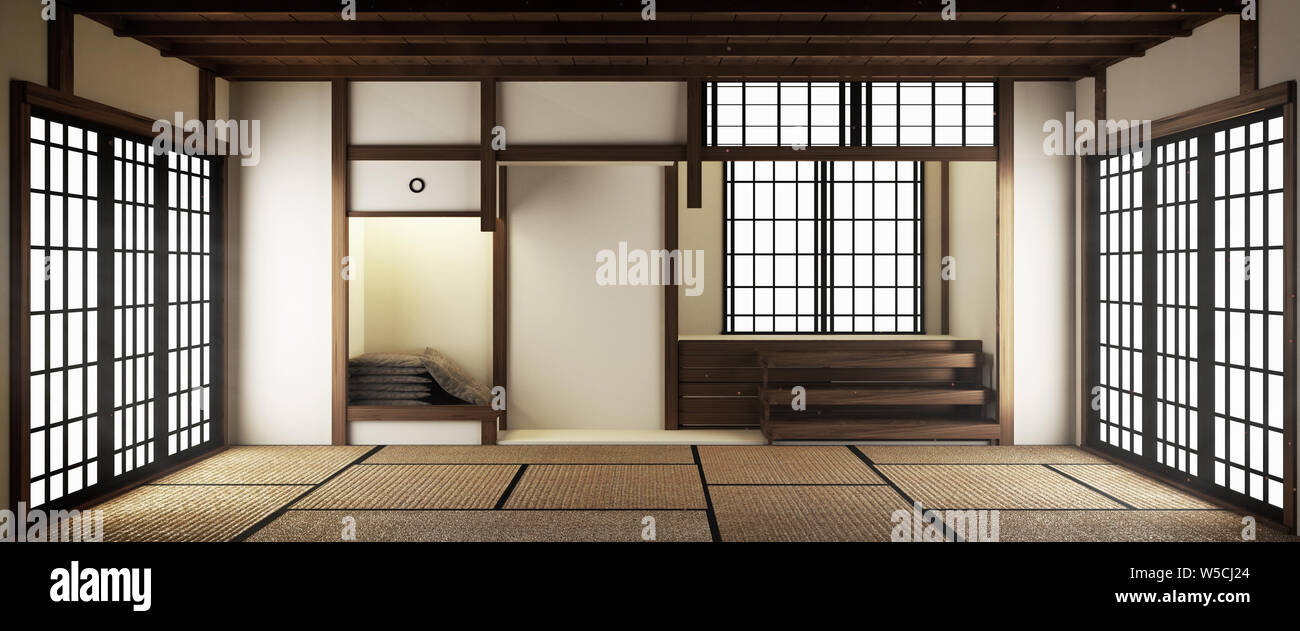 Interior Luxury modern Japanese style Living room mock up, Designing the most beautiful. 3D rendering Stock Photo