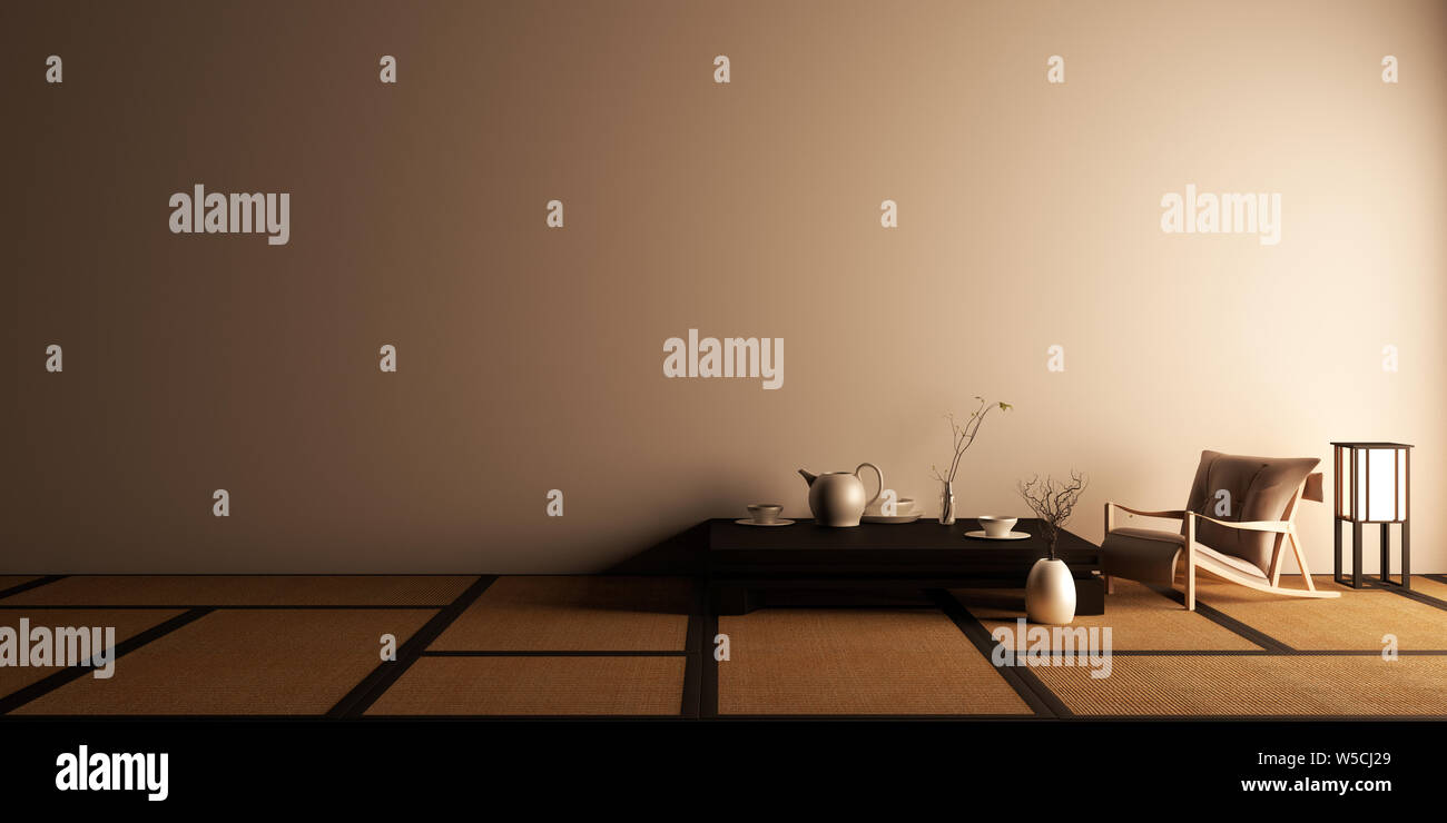 Mock up, Designed specifically in Japanese style, empty room. 3D rendering Stock Photo
