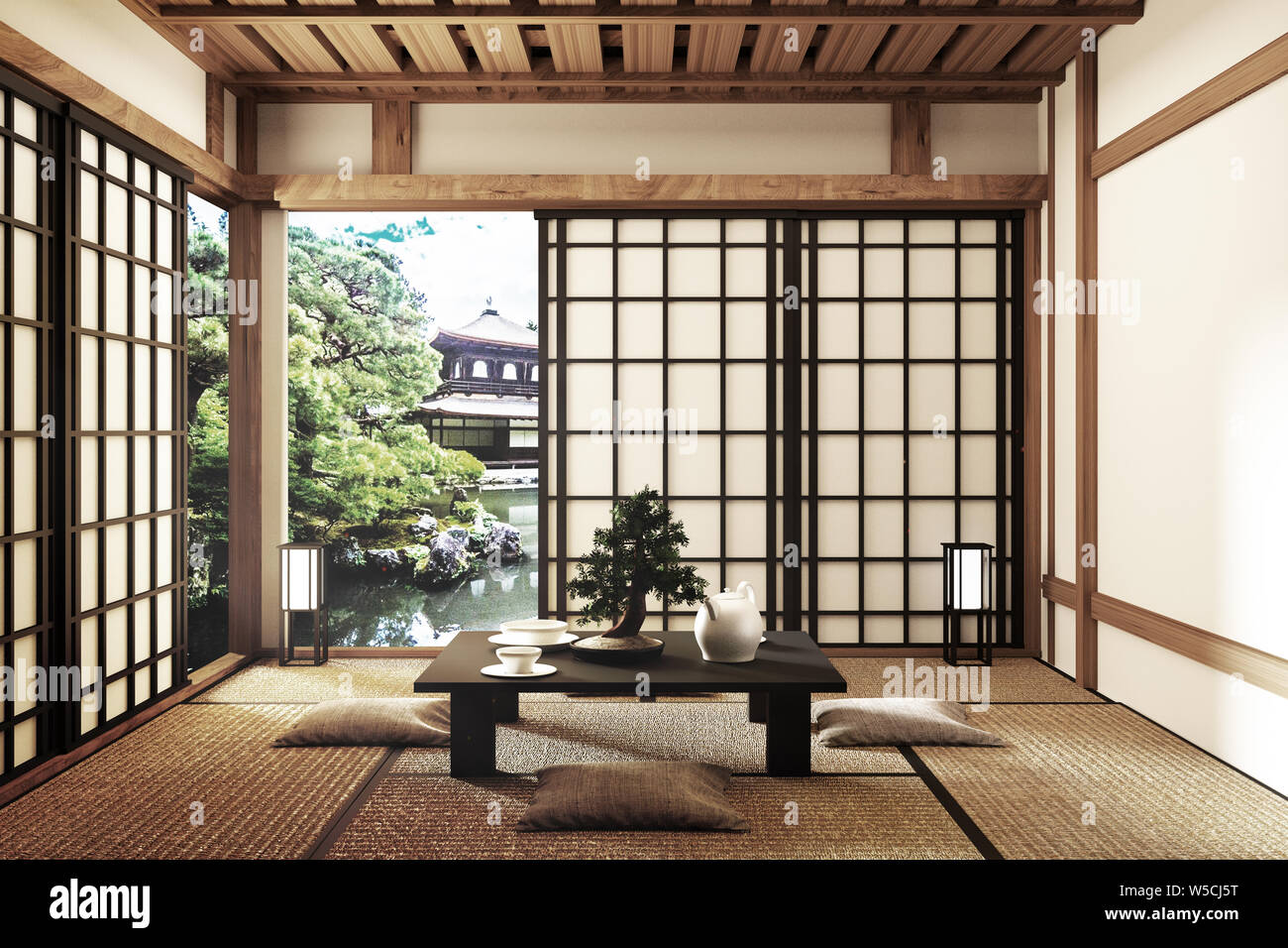 Mock up, Designed specifically in Japanese style, living room. 3D rendering Stock Photo