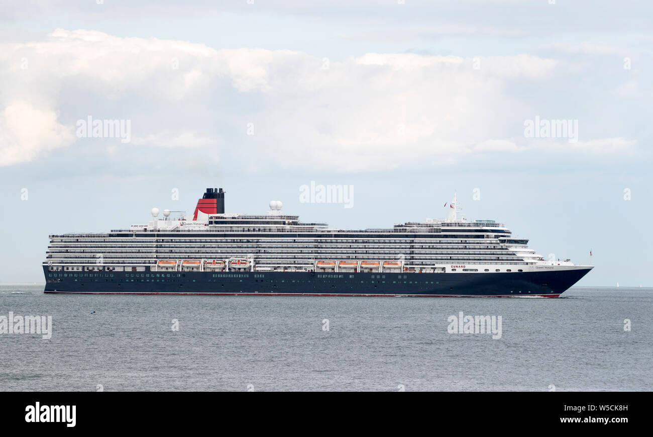 Cunard cruise ship Queen Victoria pictured leaving Southampton, UK Stock Photo