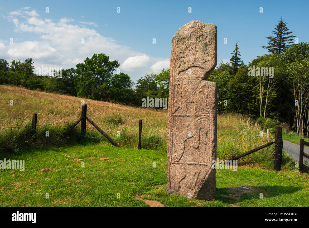 The Maiden Stone, a 3 metres tall Pictish cross-slab,  near Inverurie, Aberdeenshire, Scotland. Stock Photo