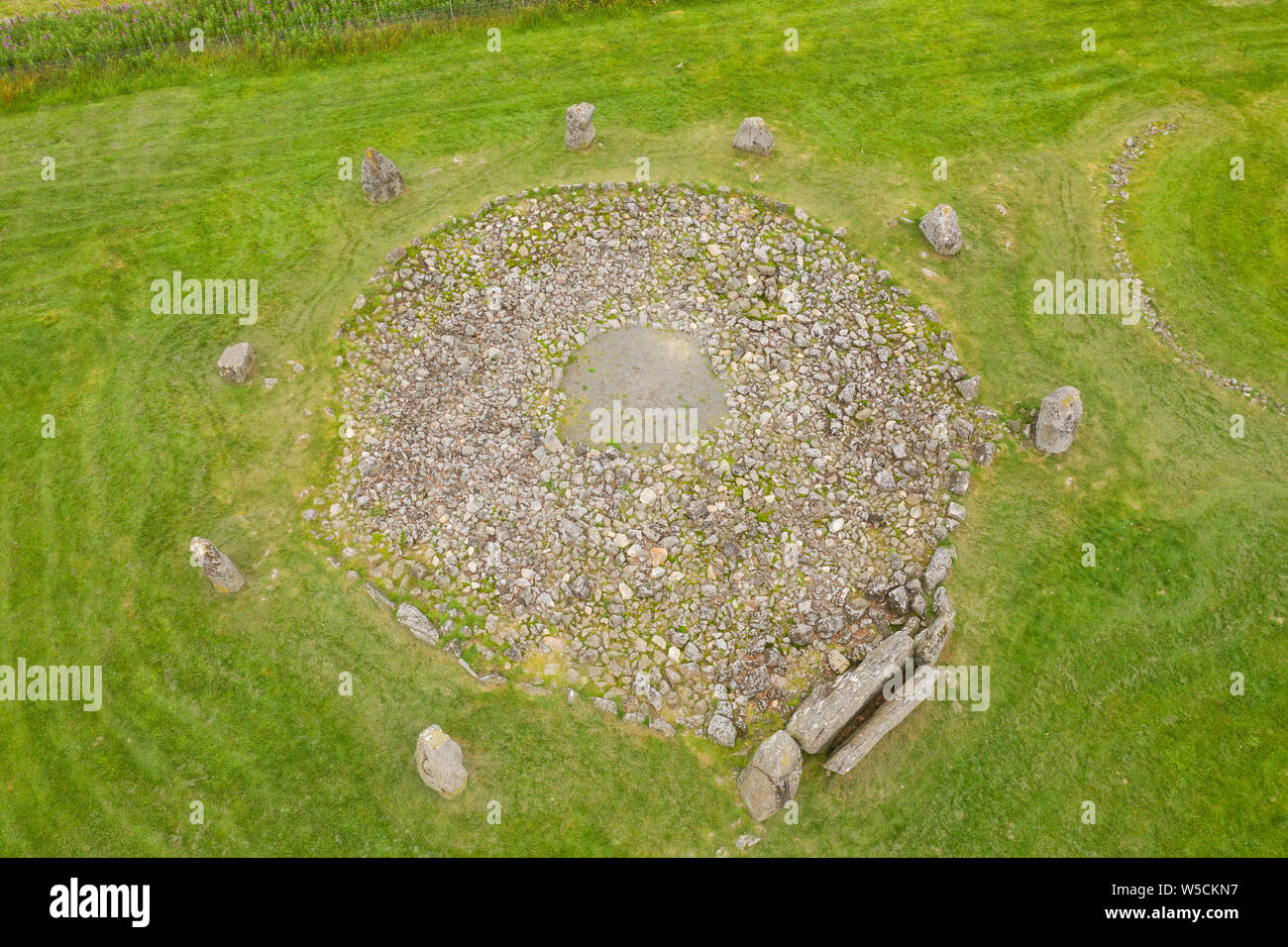 Aerial view of Loanhead Stone Circle, near Inverurie, Aberdeenshire, Scotland. Stock Photo