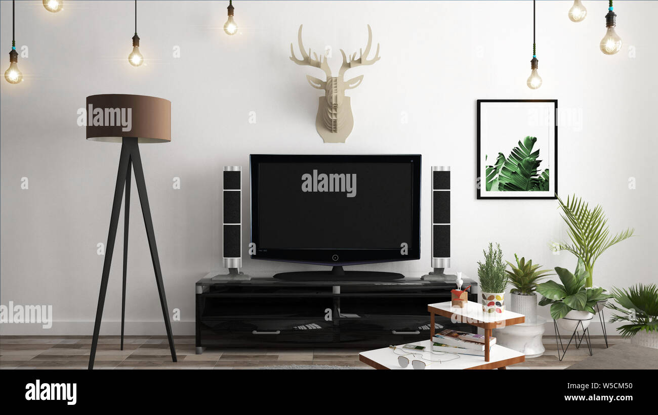 Smart Tv Mockup On The Cabinet Decor Modern Living Room Zen Style