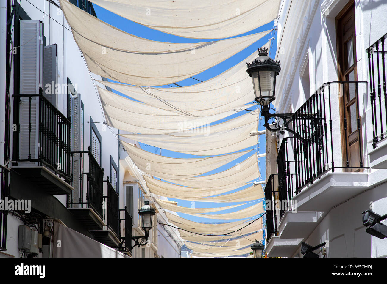 Sun Shade Sails in the charming streets of Nerja, Spain Stock Photo Alamy