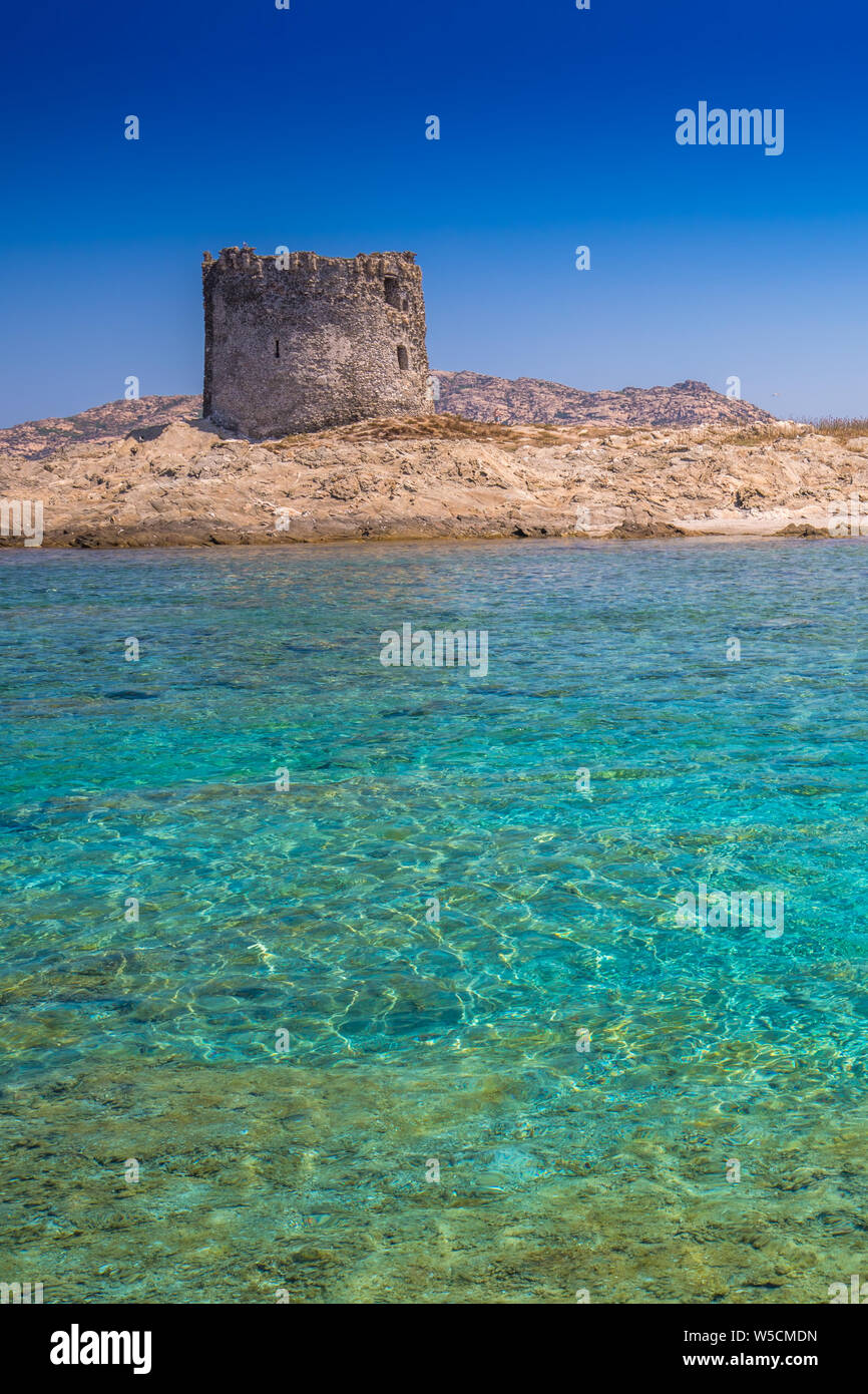 Famous La Pelosa beach with Torre della Pelosa on Sardinia island, Sardinia, Italy, Europe. Stock Photo