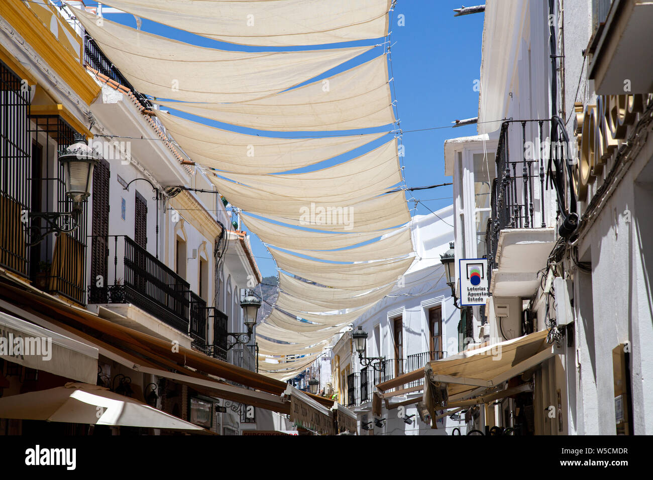 Sun Shade Sails in the charming streets of Nerja, Spain Stock Photo Alamy