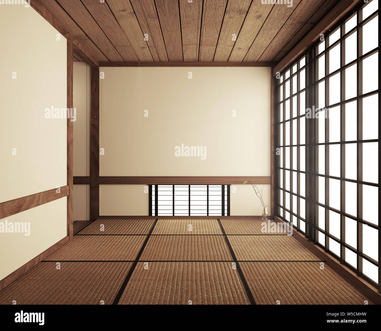 Designing the most beautiful Mock up, Designed specifically in Japanese style, empty room. 3D rendering Stock Photo