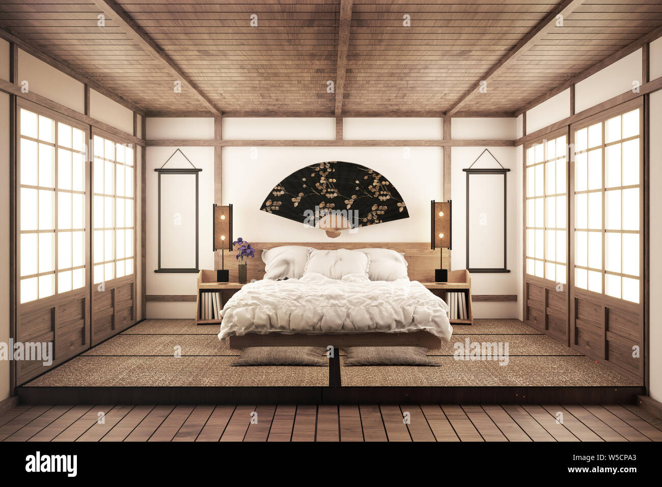 luxury zen style bedroom. 3D rednering Stock Photo Alamy
