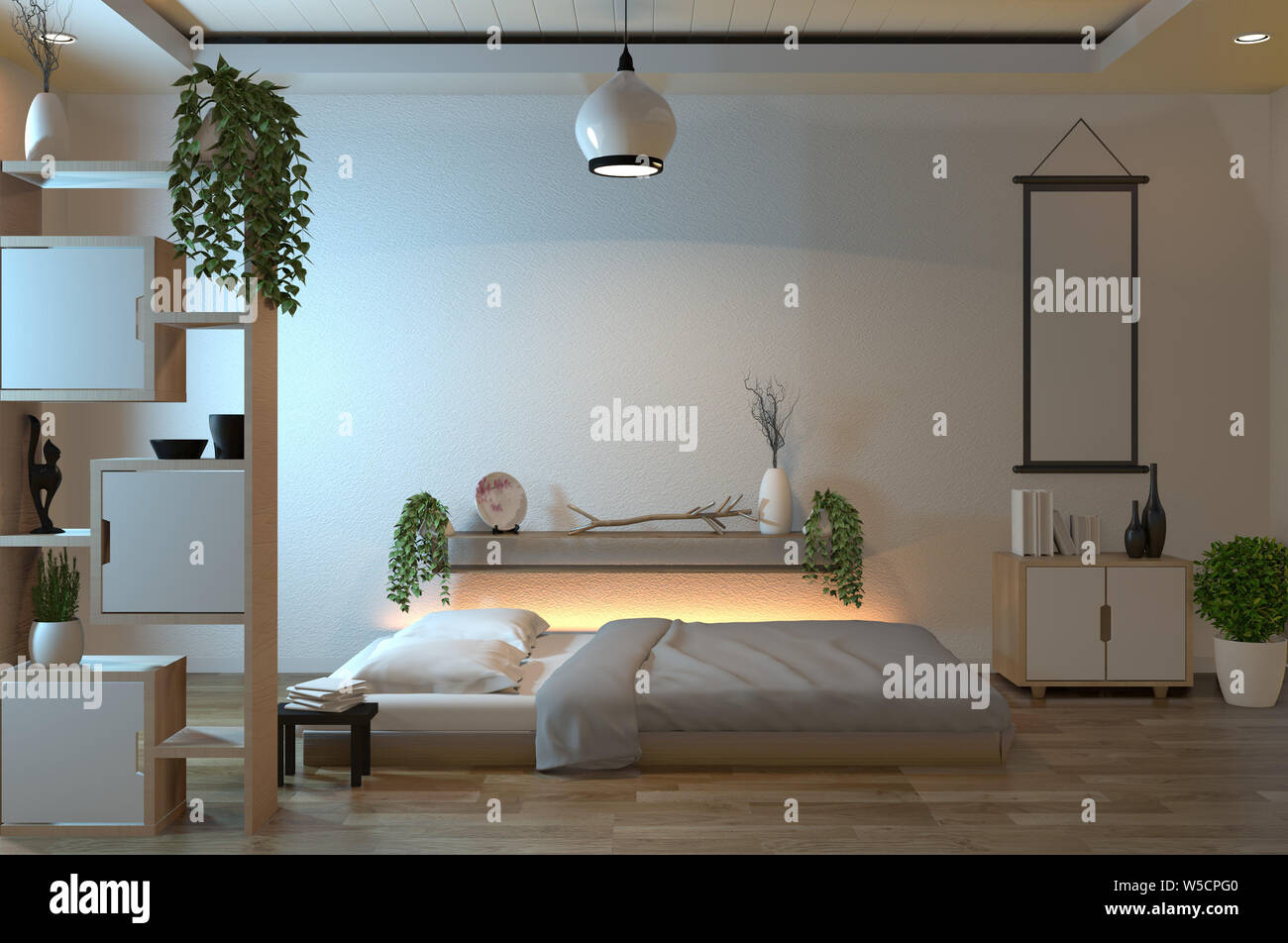 Modern Peaceful Bedroom Zen Style Bedroom Modern Zen 3d Rendering Stock Photo Alamy