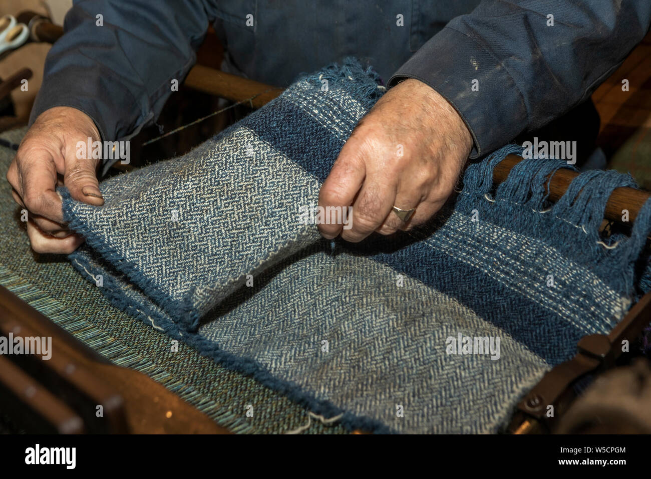 close up of an old traditional Scottish weaving loom for weaving Harris Tweed Stock Photo