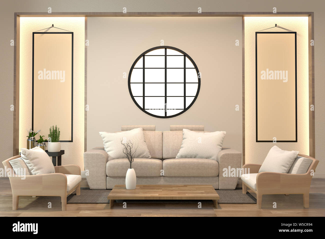 Minimal Interior Design Room Zen Style With Sofa Arm Chair