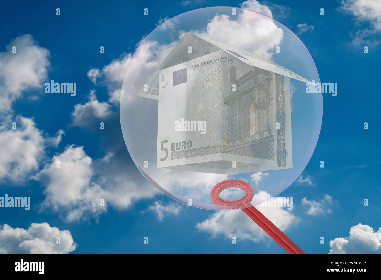 House from money is trapped in a bubble - 3D-Illustration Stock Photo