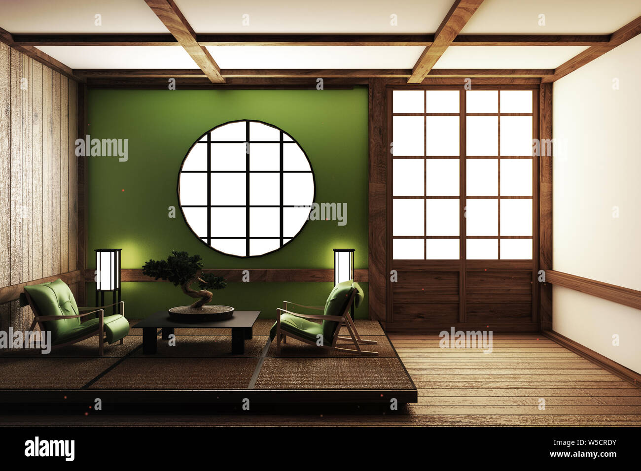 japan interior design,modern living room. 3d illustration, 3d rendering  Stock Photo - Alamy