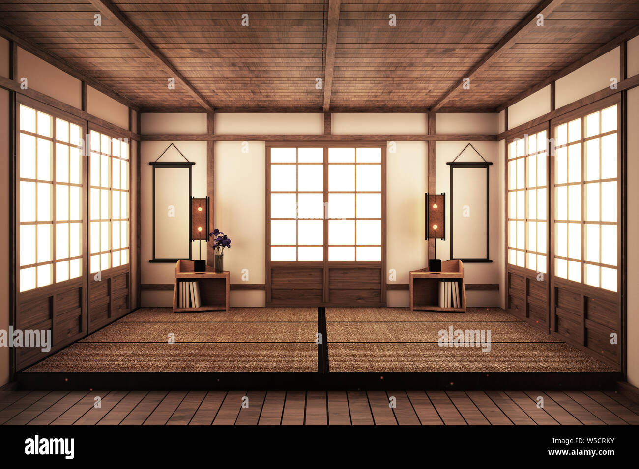 interior Japanese empty room tatami mat Designing the most beautiful. 3D  rendering Stock Photo - Alamy