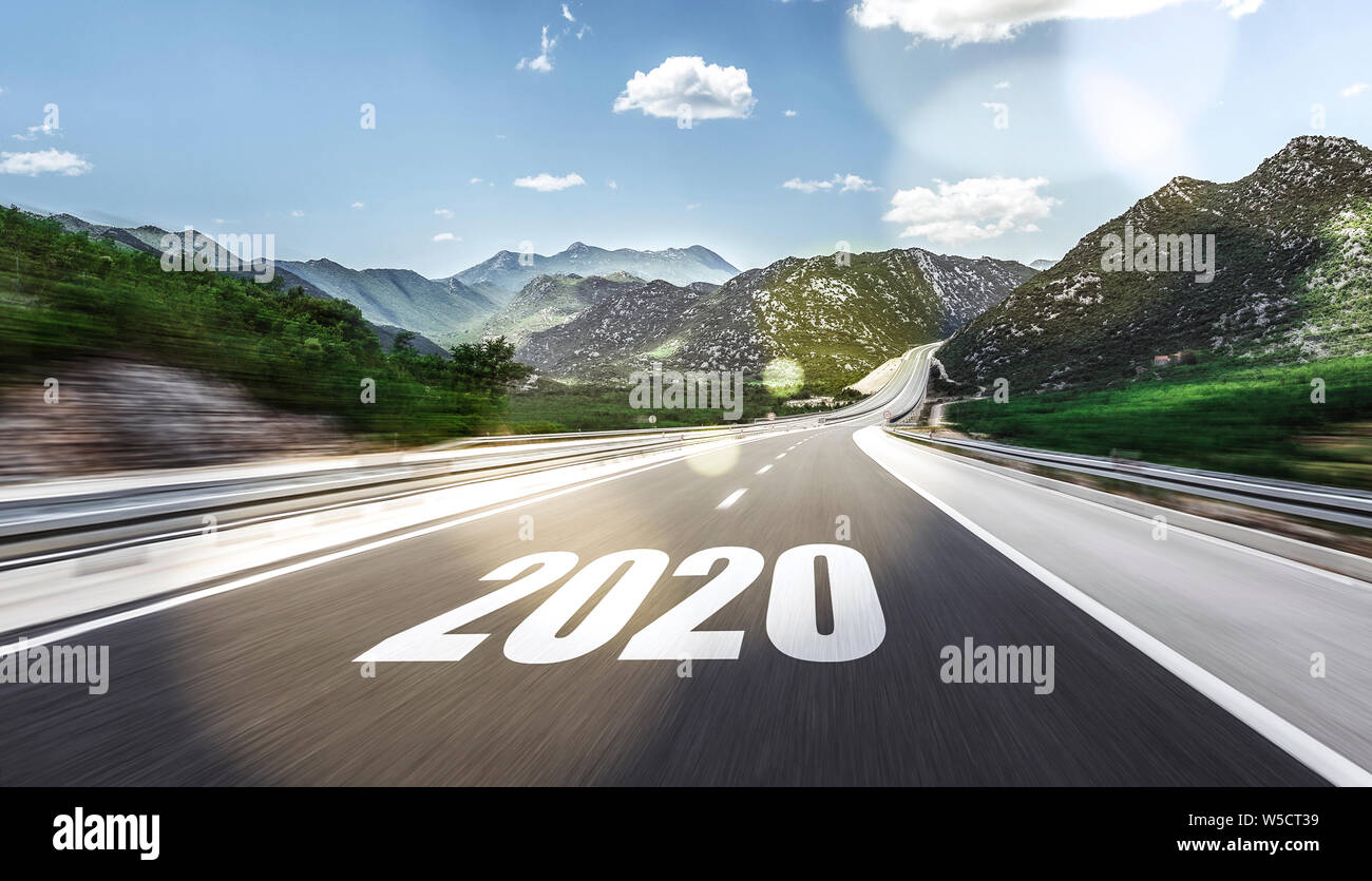 Empty asphalt road and New year 2020. Two thousand and twenty. Stock Photo
