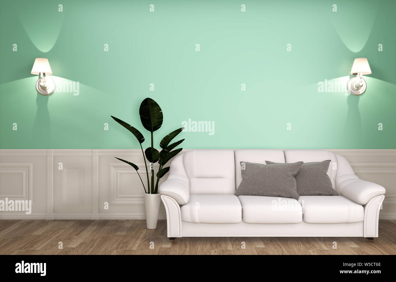 mock up mint living room decoration japanese style,designed minimal zen style.3d rendering Stock Photo