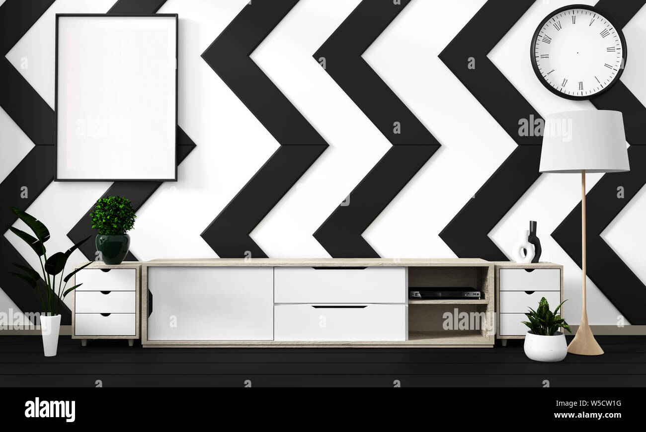 Mock Up Black And White Room Poster With Zen Hipster Minimalism Japanese Interior Background 3d Rendering Stock Photo Alamy