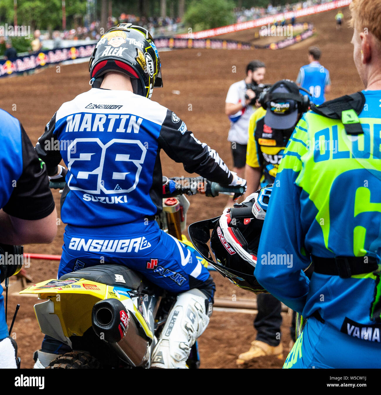Washougal, USA. 27th July, 2019. # 26 Alex Martin waiting at the starting  line during the Lucas Oil Pro Motocross Washougal Championship 250 class  moto # 1 at Washougal MX park Washougal,