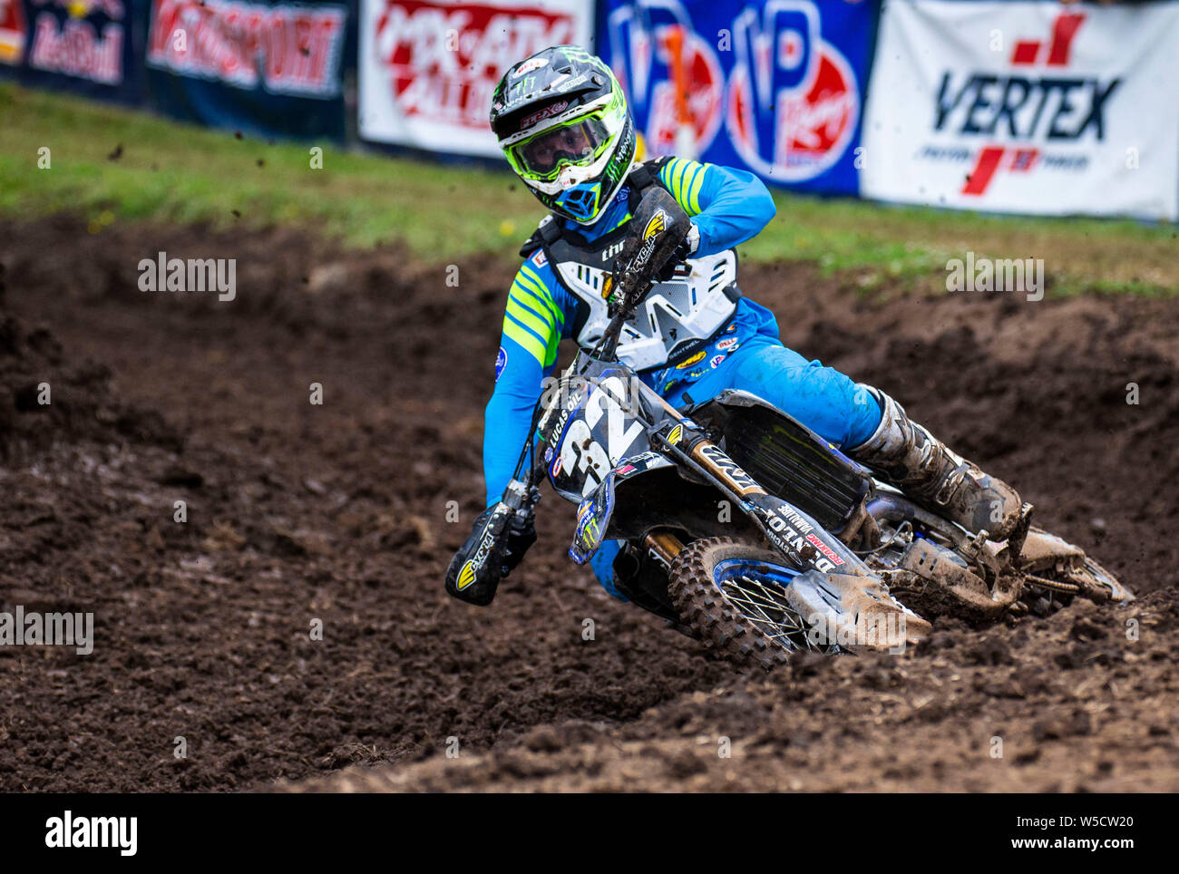 Washougal, USA. 27th July, 2019. # 32 Justin Cooper coming out of turn12 during the Lucas Oil Pro Motocross Washougal Championship 250 class moto # 1 at Washougal MX park Washougal, WA Thurman James/CSM/Alamy Live News Stock Photo