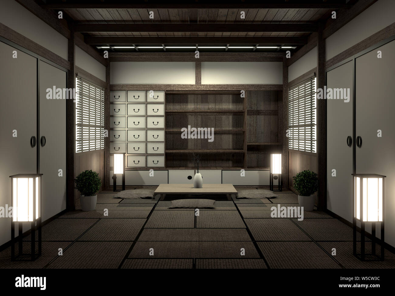 original room japanese style, Showa era , Design with the best Japanese room designers.3D rendering Stock Photo