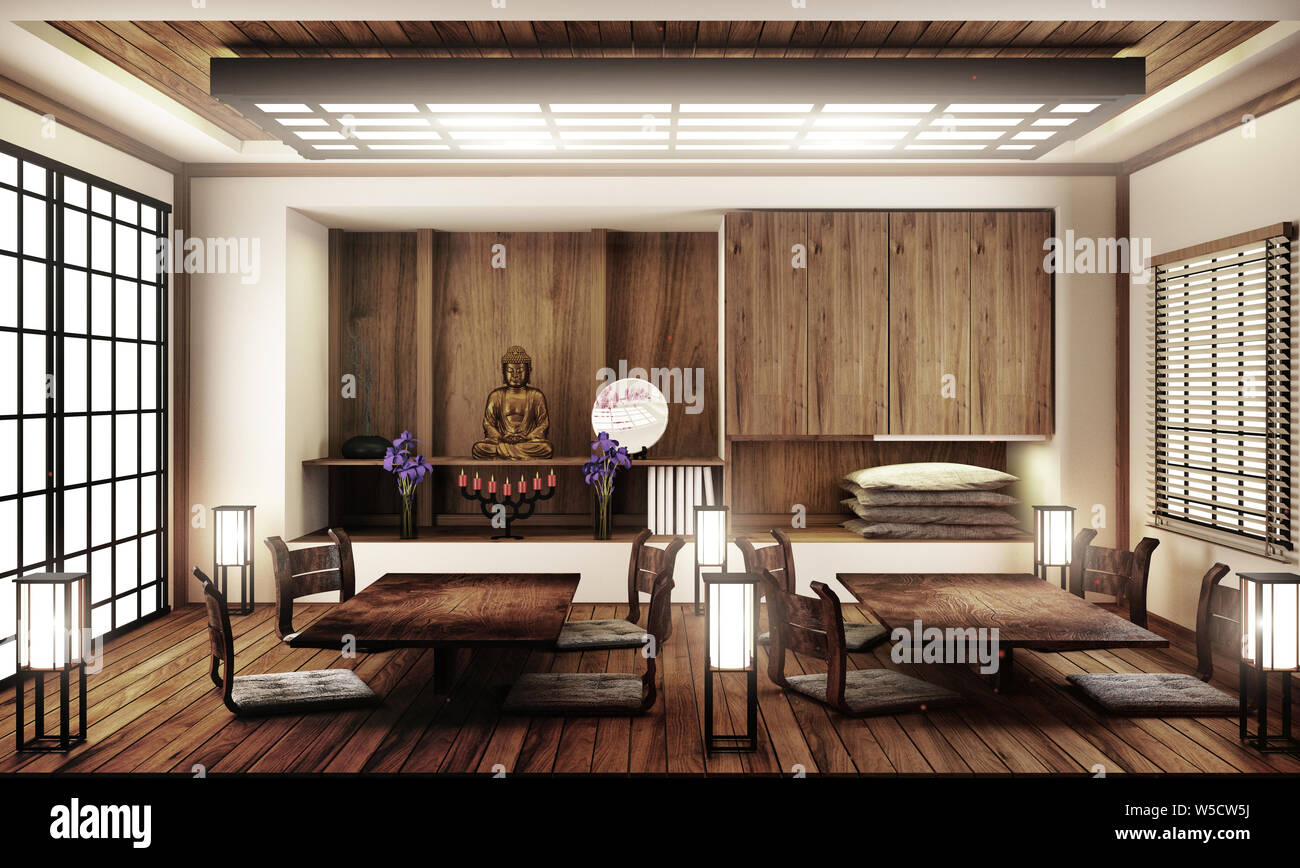 interior design,Japanese living room family very luxury.3D rendering Stock Photo