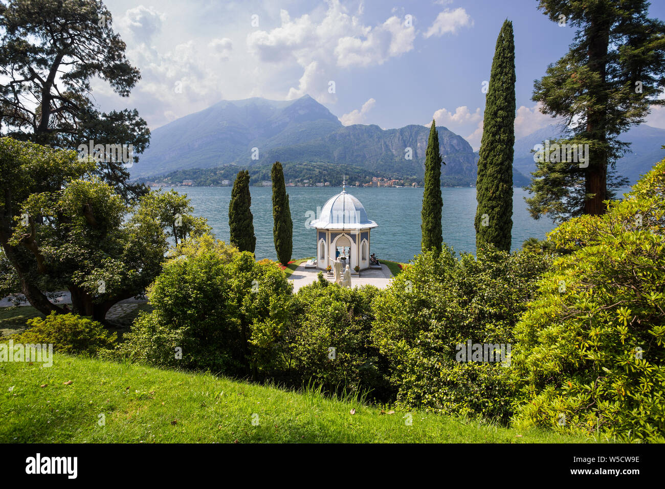 BELLAGIO, ITALY, JUNE 19, 2019 - Tea house in the gardens of Villa Melzi, Bellagio, Como Lake, Italy Stock Photo