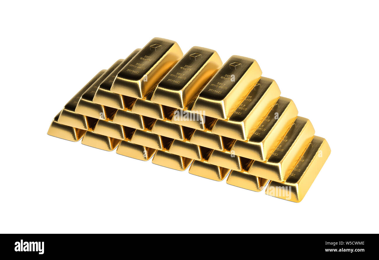 Gold bars isolated on white - 3d rendering Stock Photo - Alamy