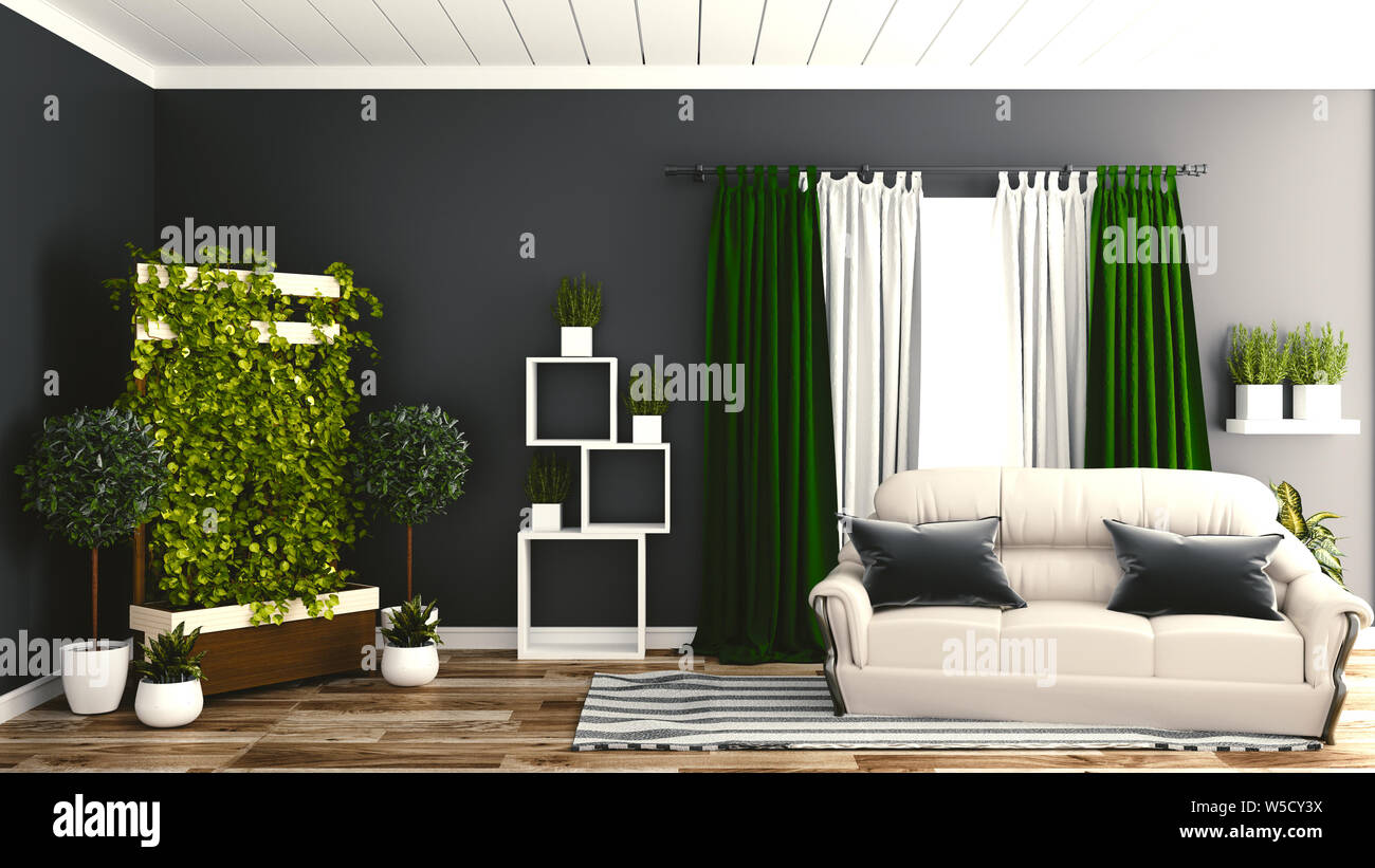 Tropical interior design, Natural style decoration. 3D rendering Stock Photo