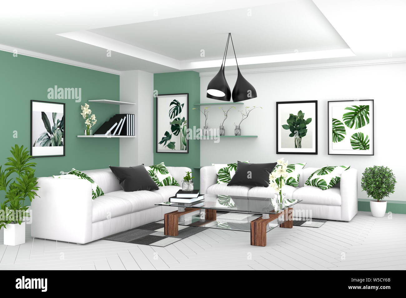Living room interior - room modern tropical style with composition - minimal design. 3D rendering Stock Photo