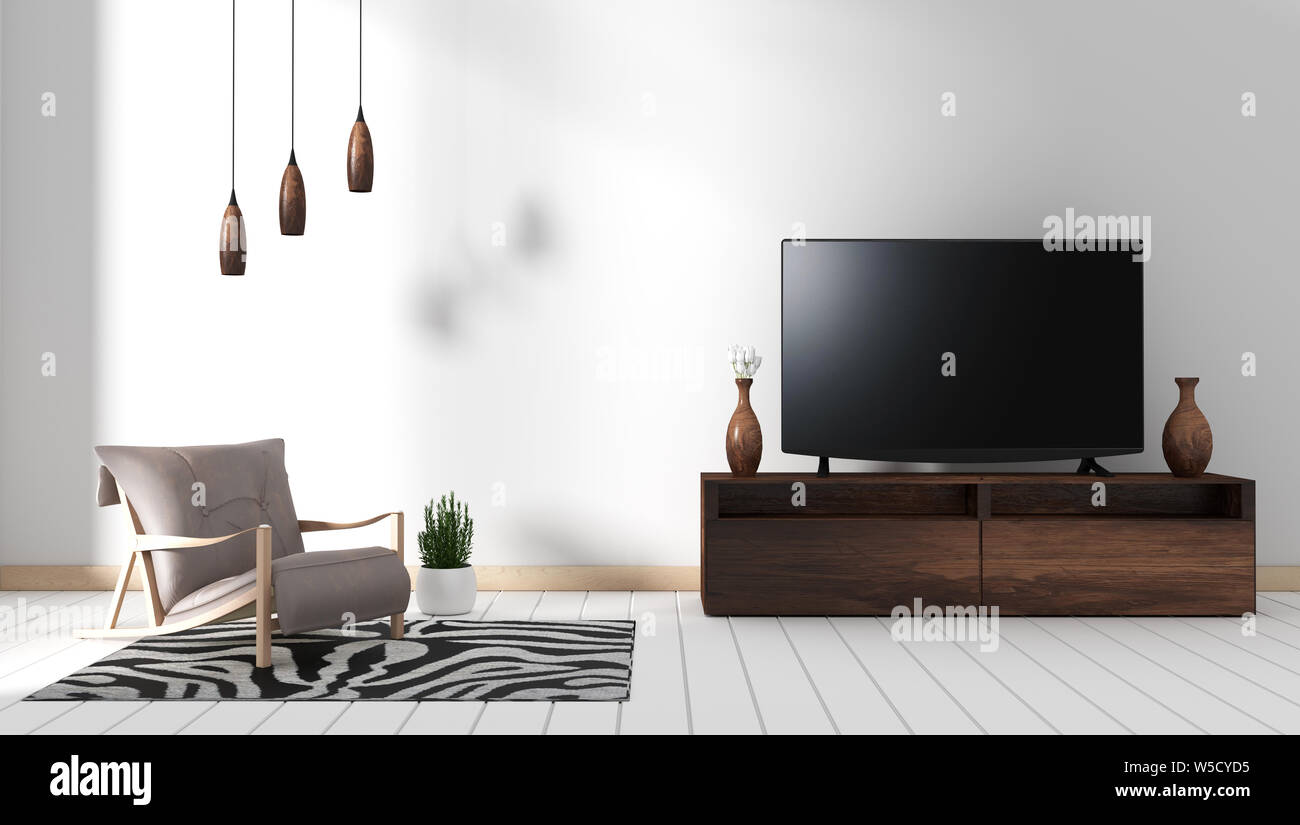 Download Smart Tv Mockup With Blank Black Screen Hanging On The Wooden Cabinet Decor Modern Living Room Zen Style 3d Rendering Stock Photo Alamy Yellowimages Mockups