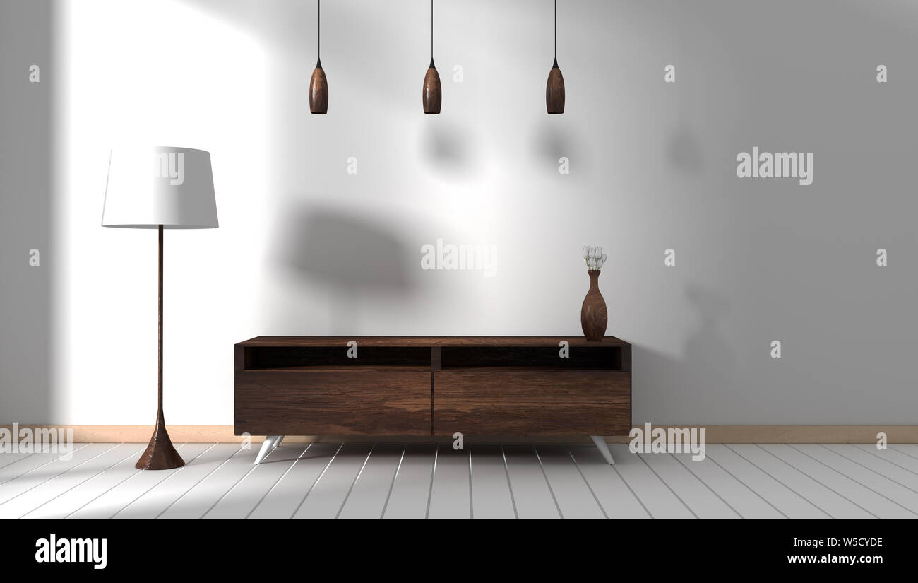 dark wooden in modern empty room,minimal designs, 3d rendering
