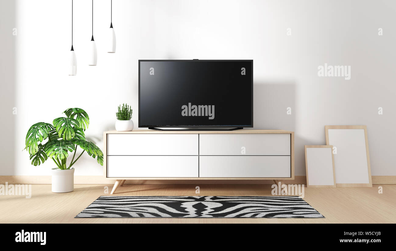 Smart Tv Mockup With Blank Black Screen Hanging On The