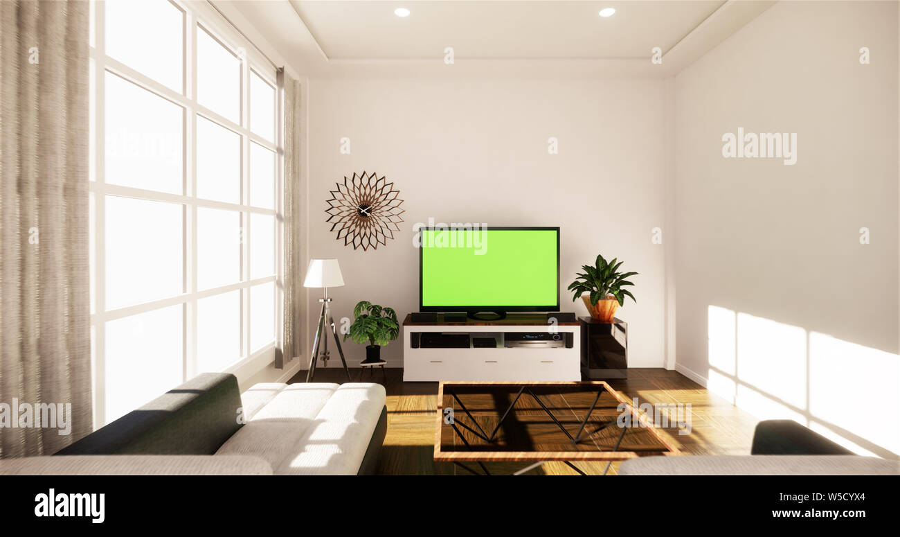 Smart Tv Mockup With Blank Black Screen Hanging On The