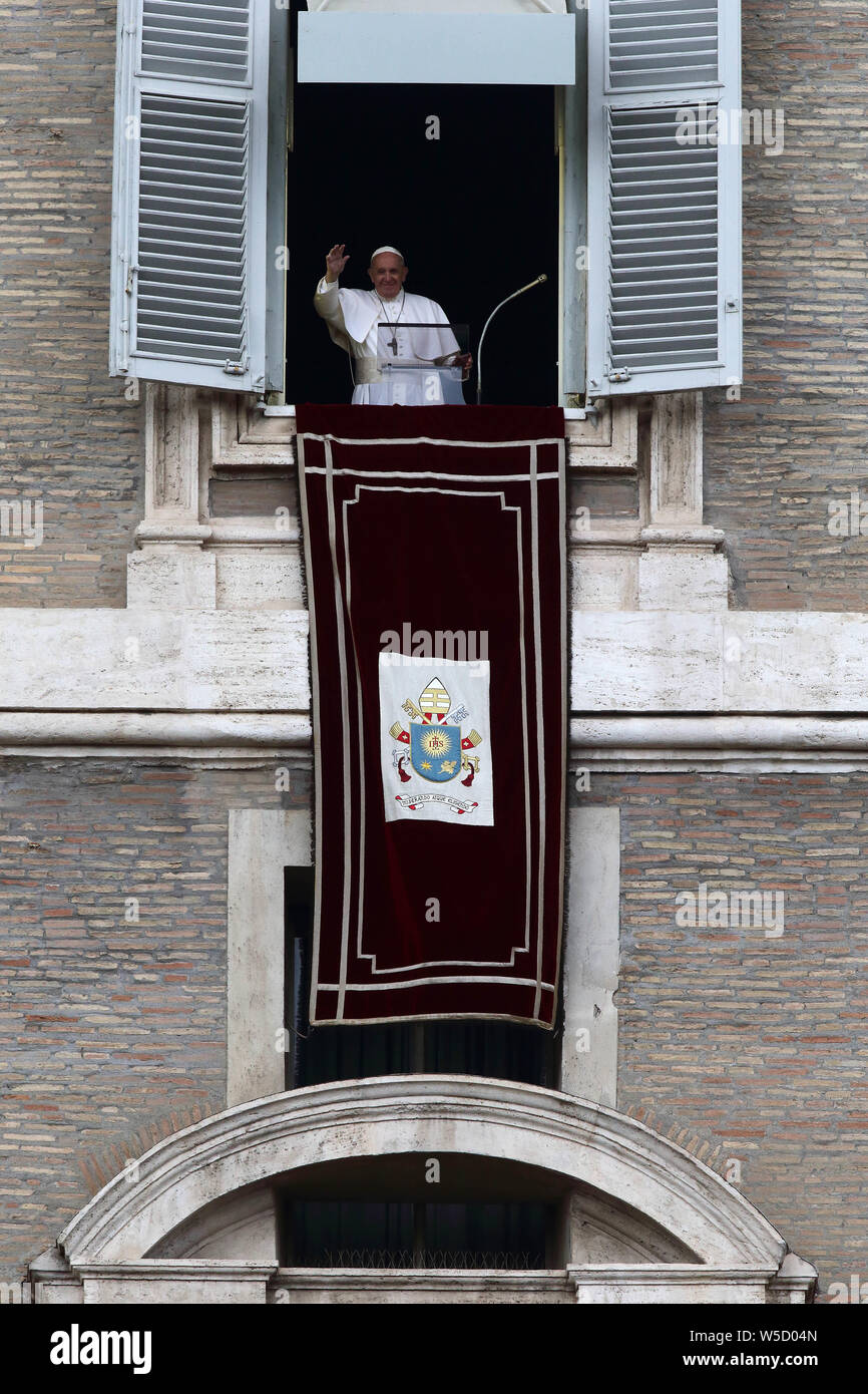 Vatican City. 28th July, 2019. POPE FRANCIS delivers Angelus prayer ...