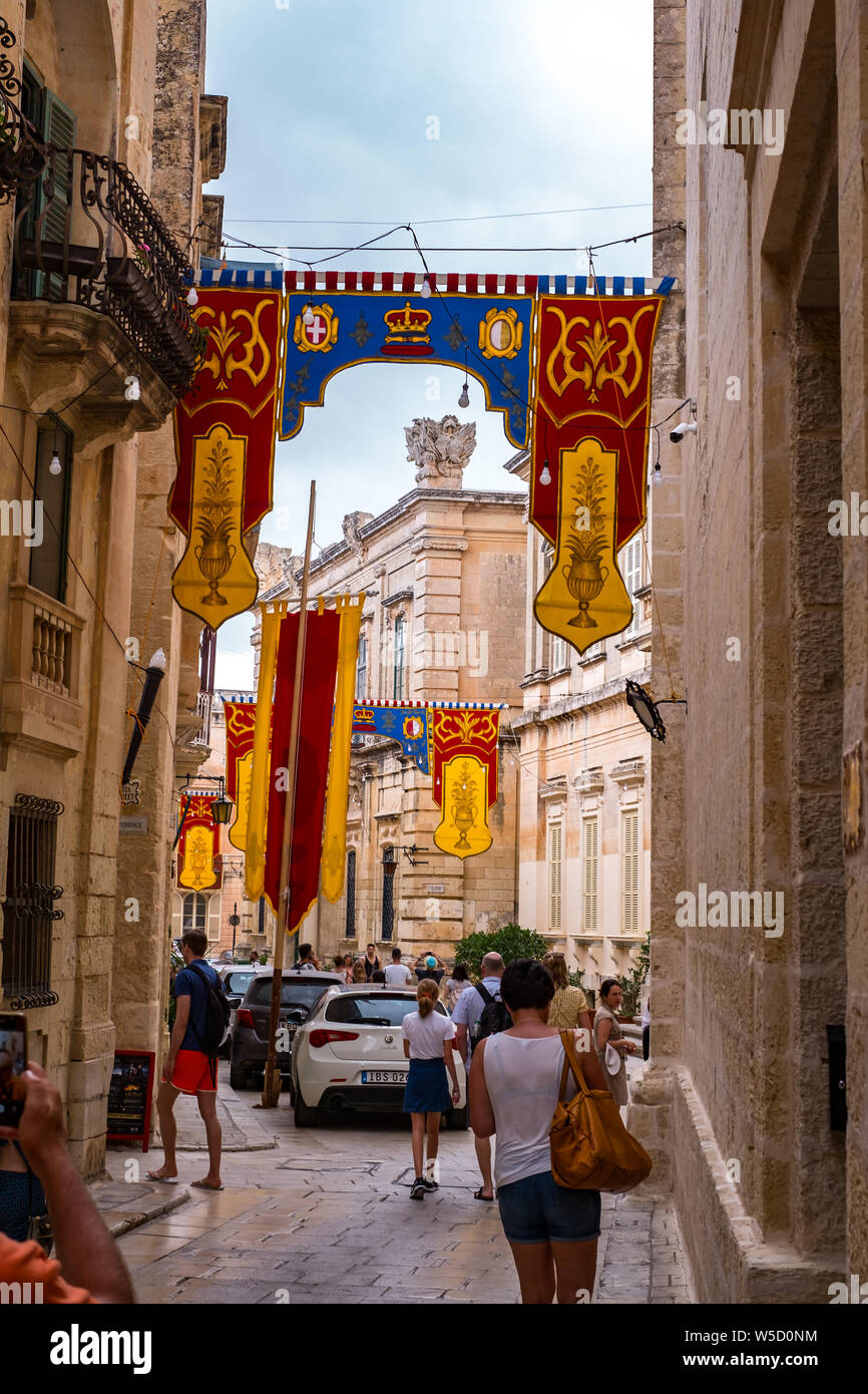 Mdina city, Malta July 20, 2019. Street Scene from Mdina, Malta The