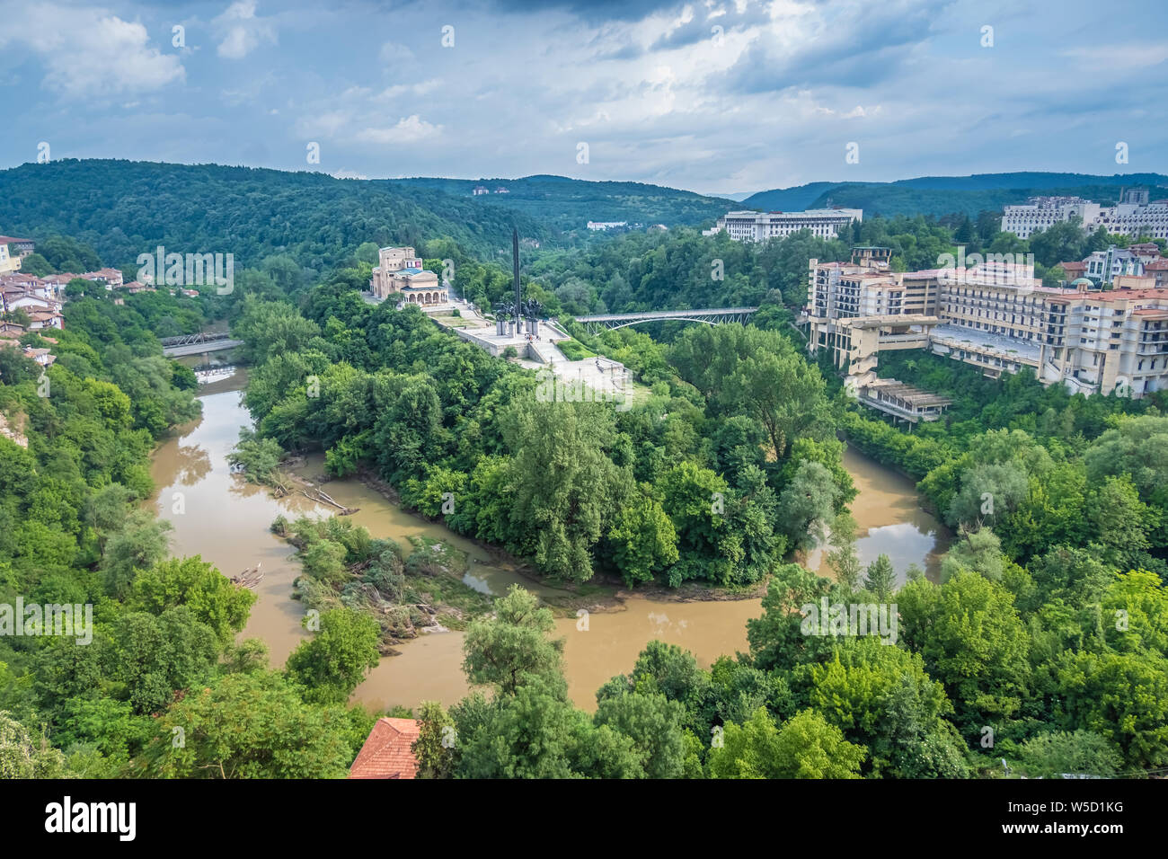 The old town of Veliko Tarnovo, City of the Tsars, on the Yantra River, Bulgaria. It was the capital of the Second Bulgarian Kingdom Stock Photo